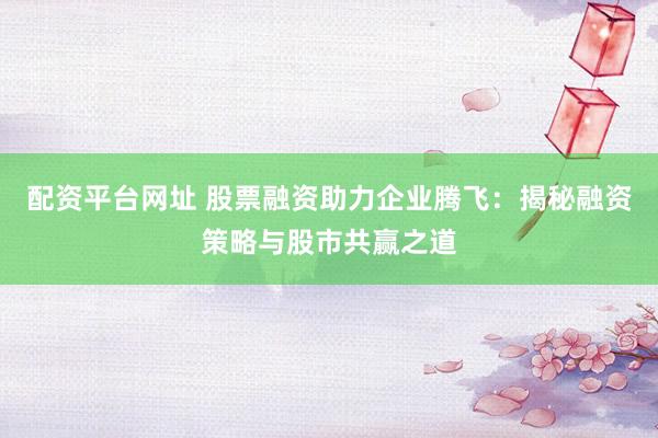 配资平台网址 股票融资助力企业腾飞：揭秘融资策略与股市共赢之道