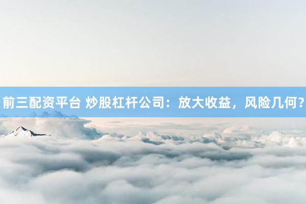 前三配资平台 炒股杠杆公司：放大收益，风险几何？