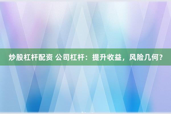 炒股杠杆配资 公司杠杆：提升收益，风险几何？