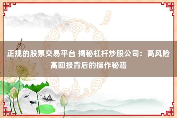 正规的股票交易平台 揭秘杠杆炒股公司：高风险高回报背后的操作秘籍