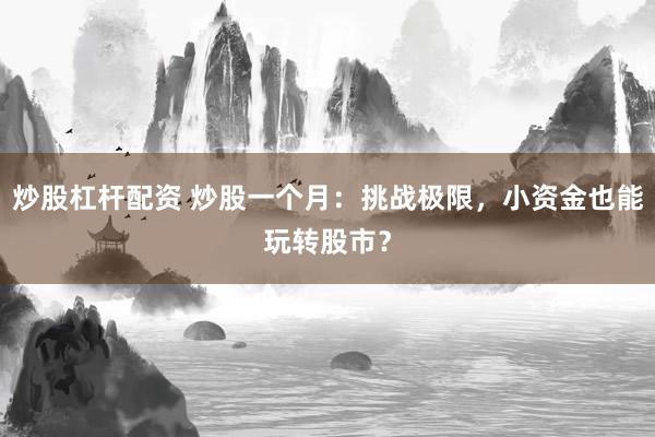 炒股杠杆配资 炒股一个月：挑战极限，小资金也能玩转股市？