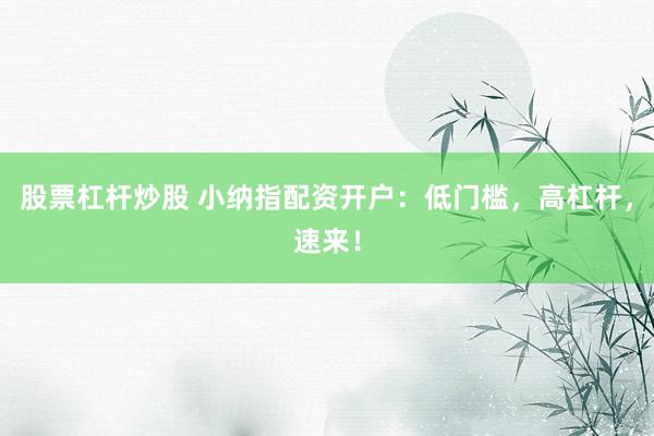 股票杠杆炒股 小纳指配资开户：低门槛，高杠杆，速来！