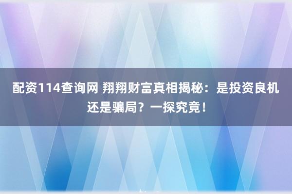配资114查询网 翔翔财富真相揭秘：是投资良机还是骗局？一探究竟！