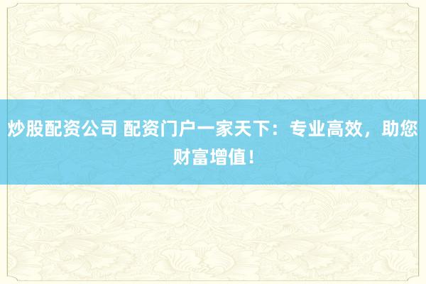 炒股配资公司 配资门户一家天下：专业高效，助您财富增值！